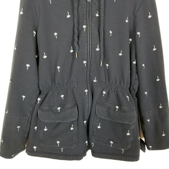 Talbots Women French Terry Palm Tree Embroidered Full Zip Hoodie Sz M Navy Blue - Picture 3 of 6